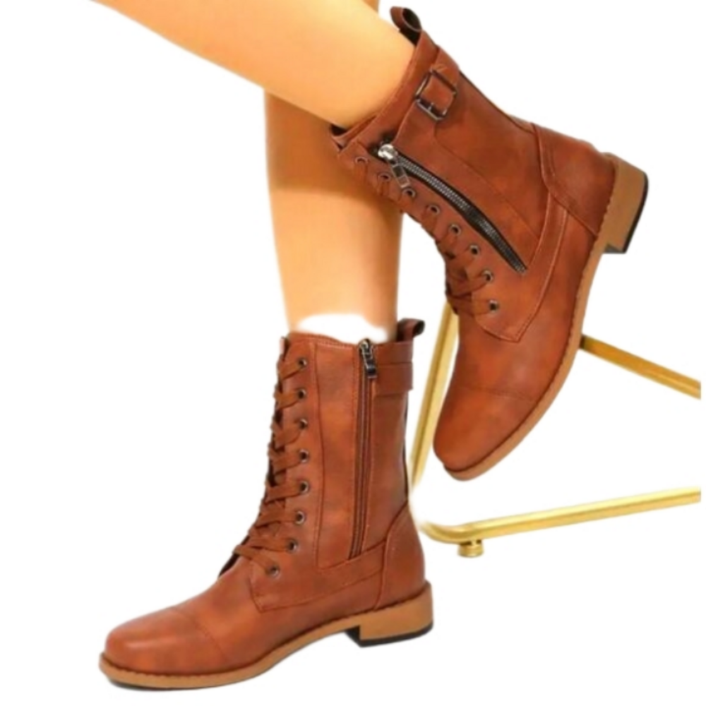 Womens Brown Retro Combat Boots sz 11